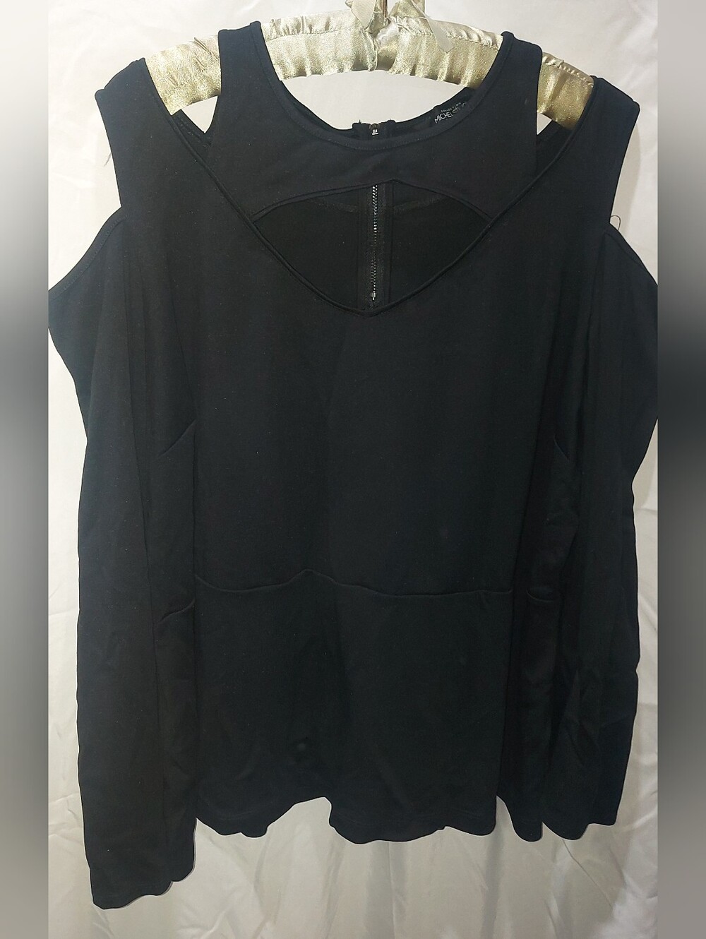 Michel Studio Black Cut Out Shoulder Long Sleeve Top